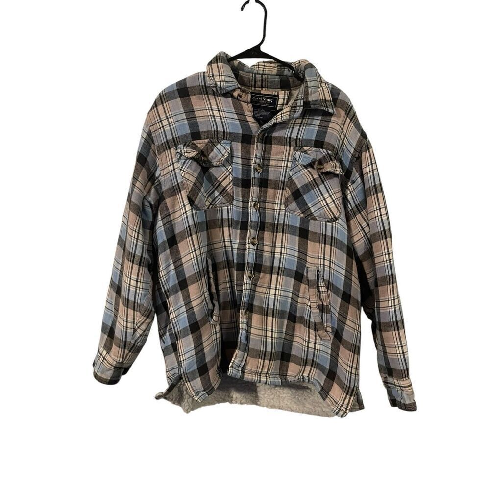 Canyon Creek Womens Multicolor Plaid Collared Faux Fur Lined Shacket Size Large